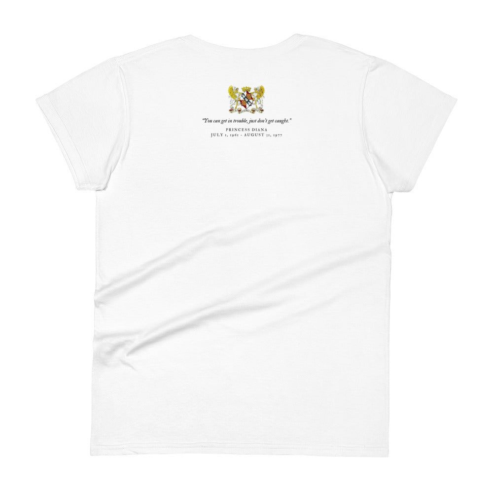 Princess Diana T-Shirt - back view with the Windsor Coat of Arms + Quote by Princess Diana and her birth and death date