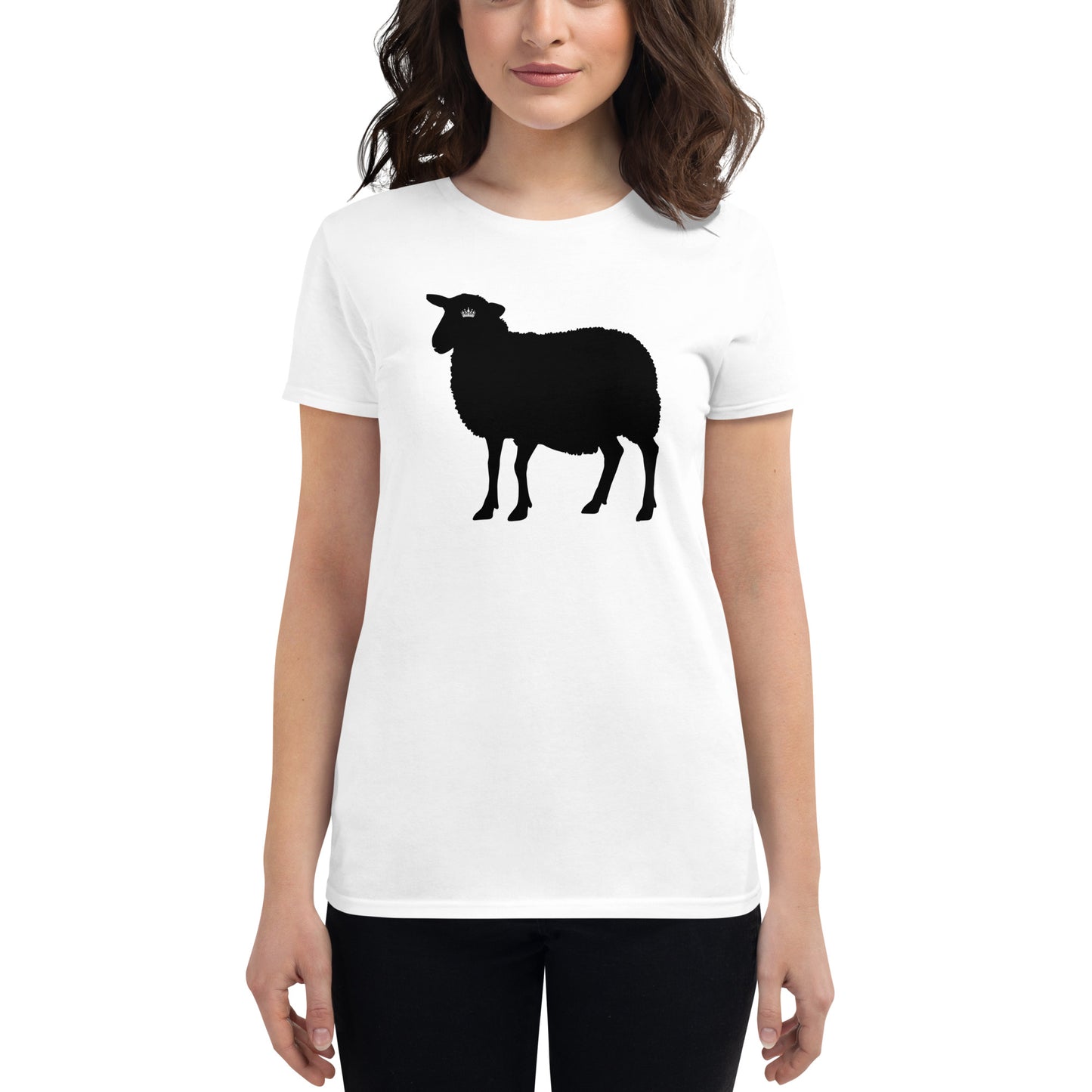 Princess Diana T-Shirt with a Black Sheep with a Crown eye - on model