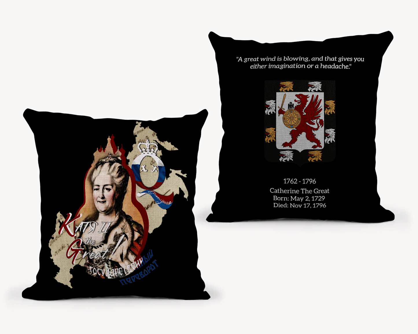 Catherine The Great Black Pillow 18x18