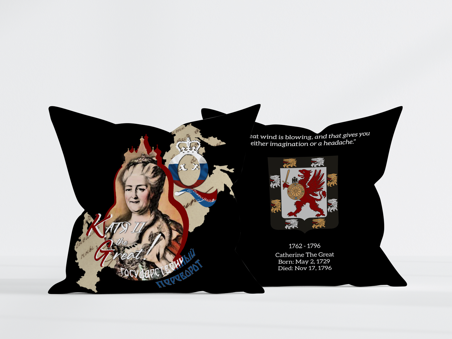 Catherine The Great Black Pillow 18x18