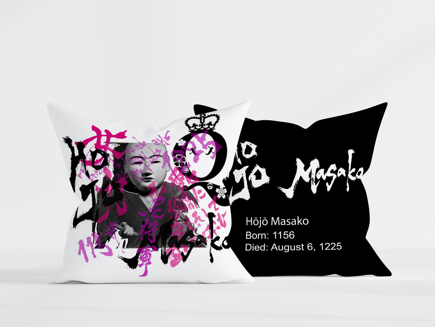 Hojo Masako Throw Pillow 22x22 - Black Back