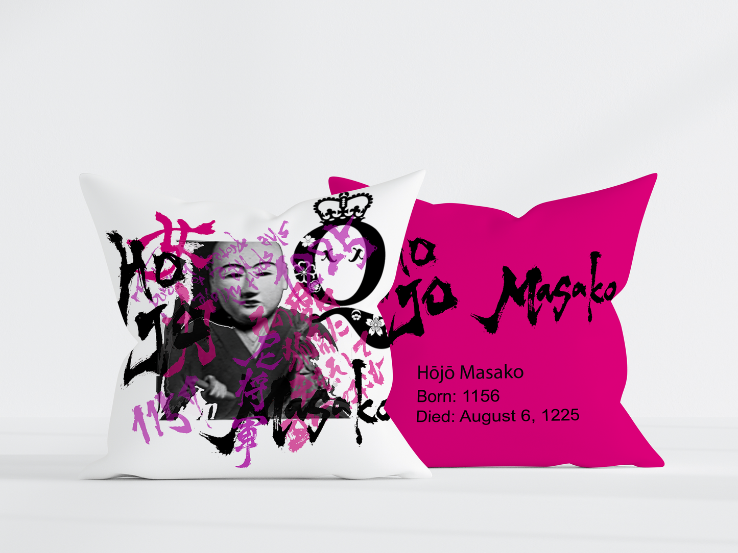 Hojo Masako Throw Pillow 18x18 - Pink Back