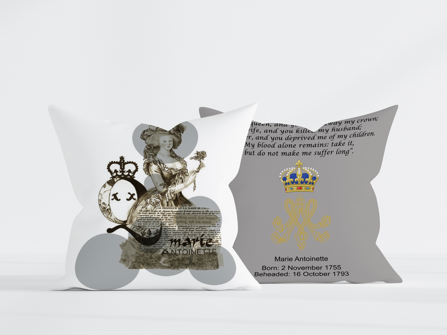 Marie Antoinette Grey Pillow 22x22