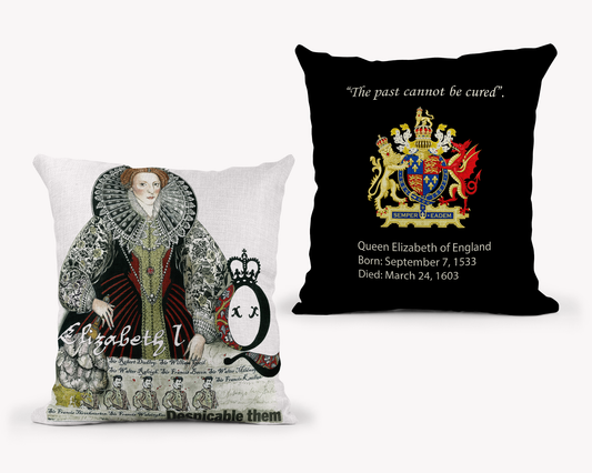 Queen Elizabeth Pillow Black Back 18x18