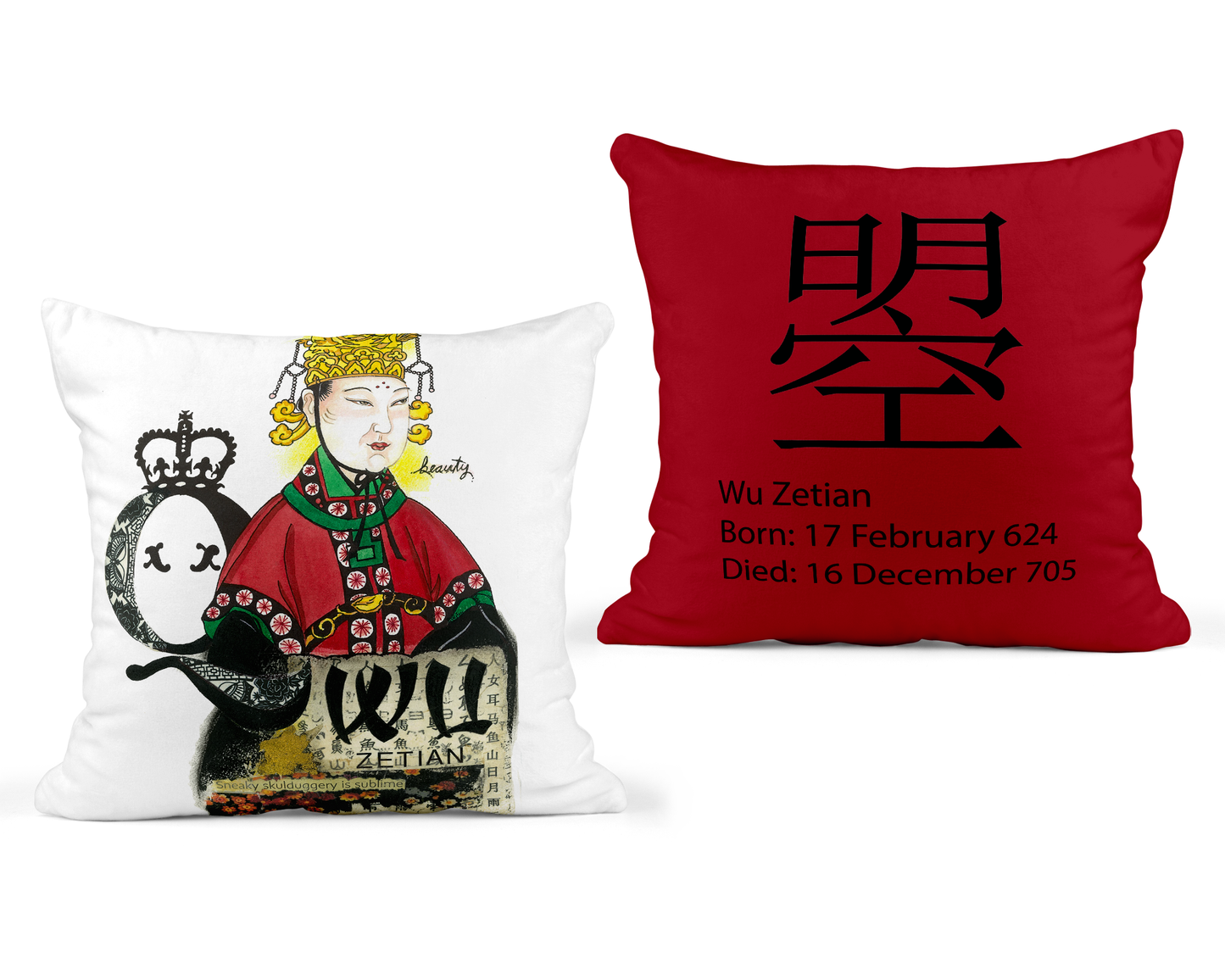 Empress WU Colour Pillow Cover -Red Back - 18x18