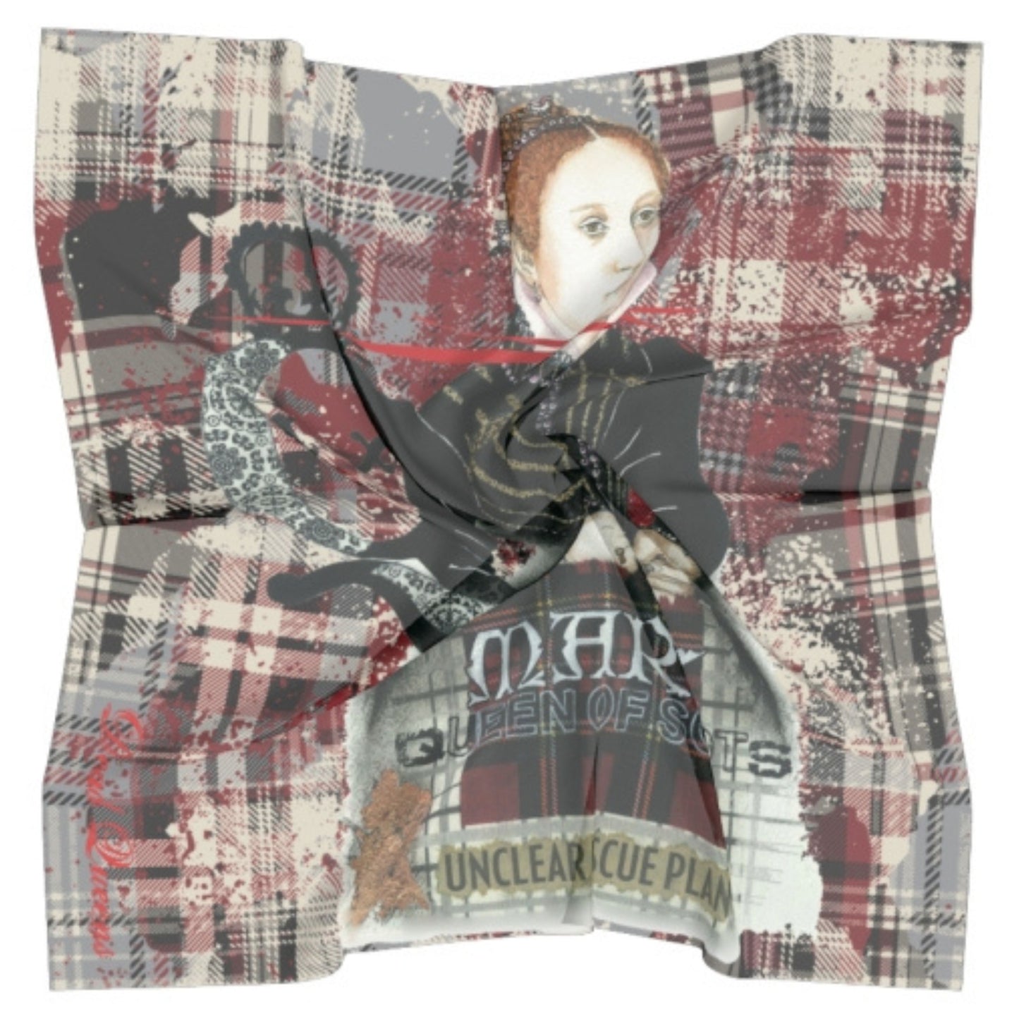 Mary Queen of Scots Plaid Plaid Square Silk Scarf 1 - Dead Queens