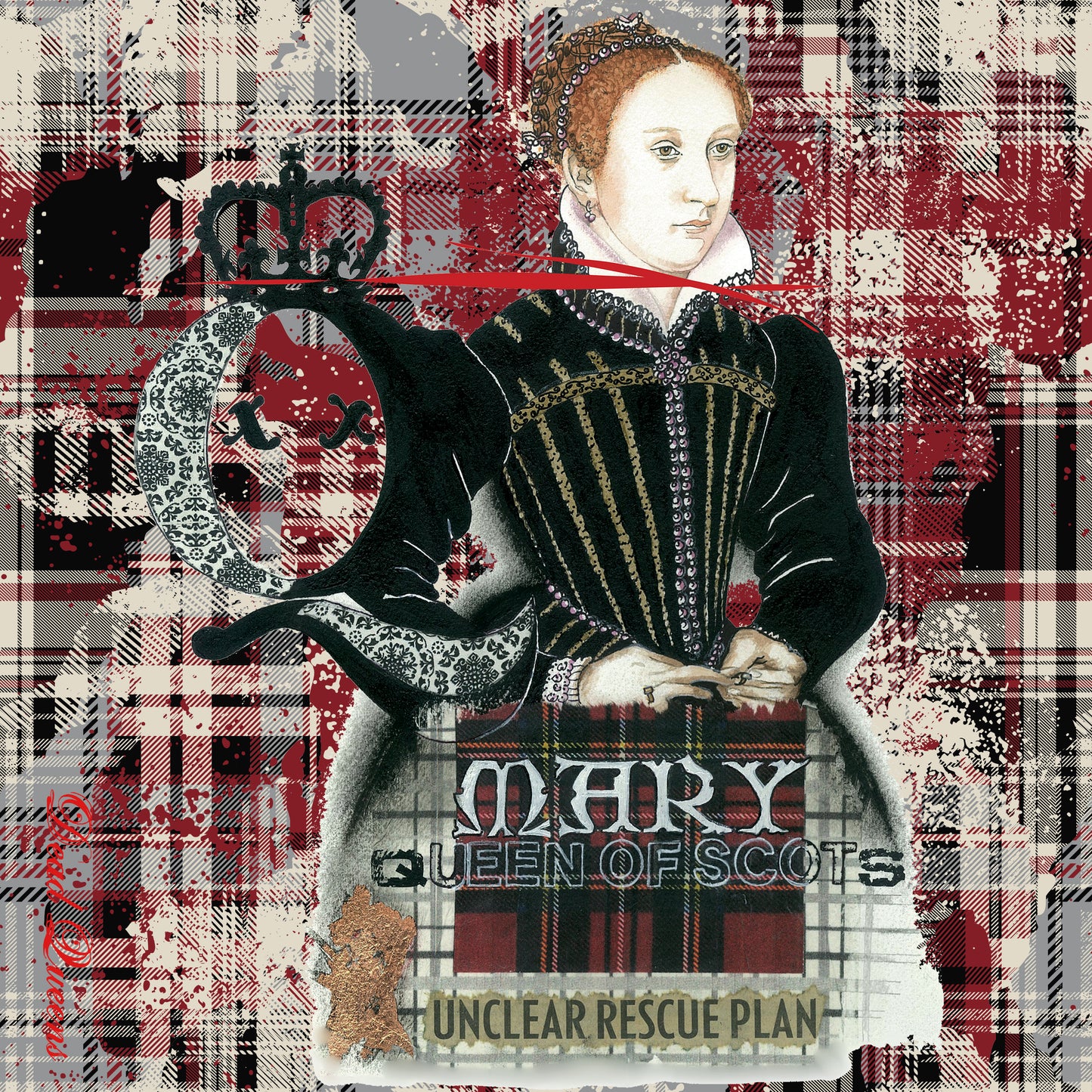 Mary Queen of Scots Plaid Square Silk Scarf Art- Dead Queens