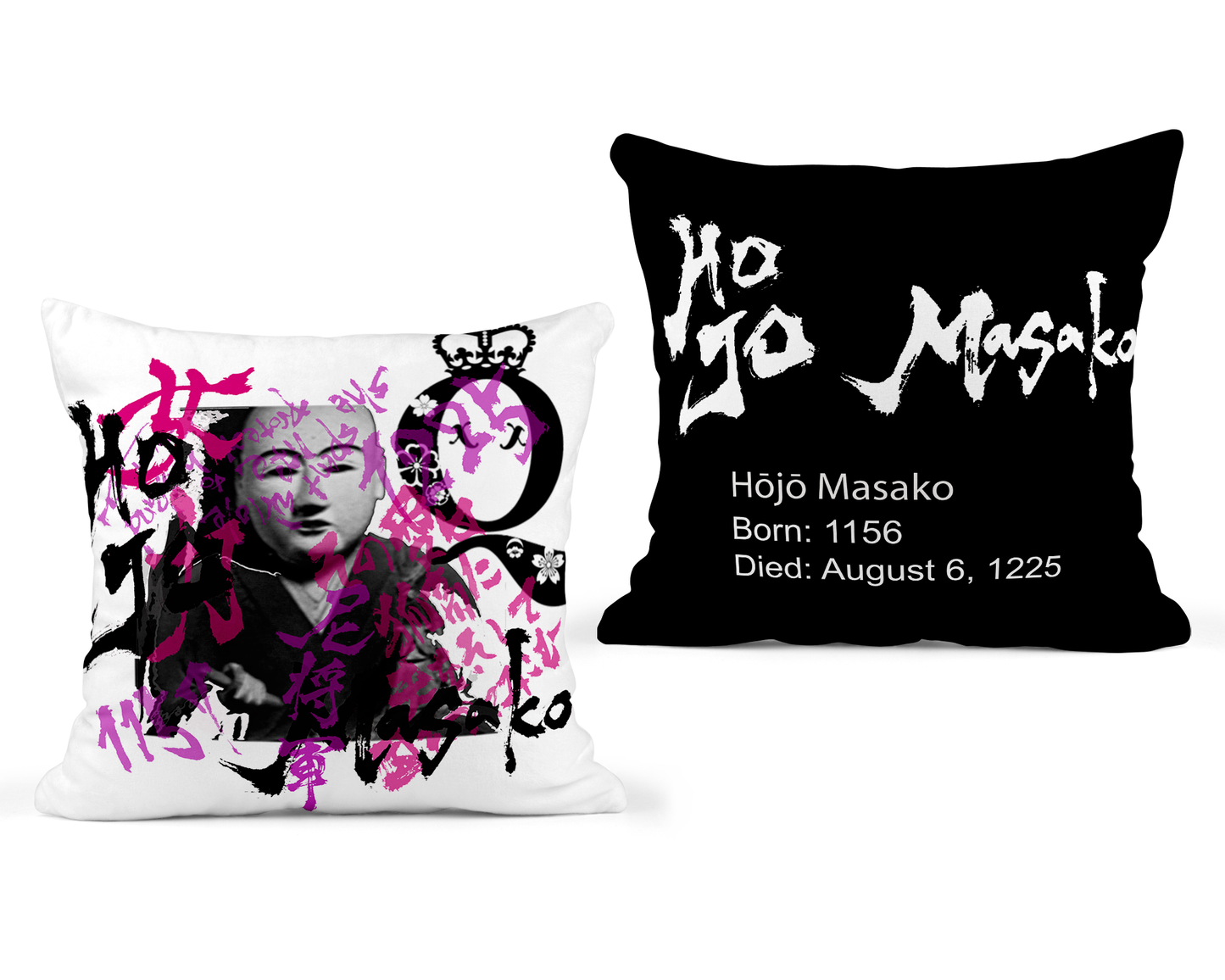 Hojo Masako Throw Pillow 22x22 - Black Back