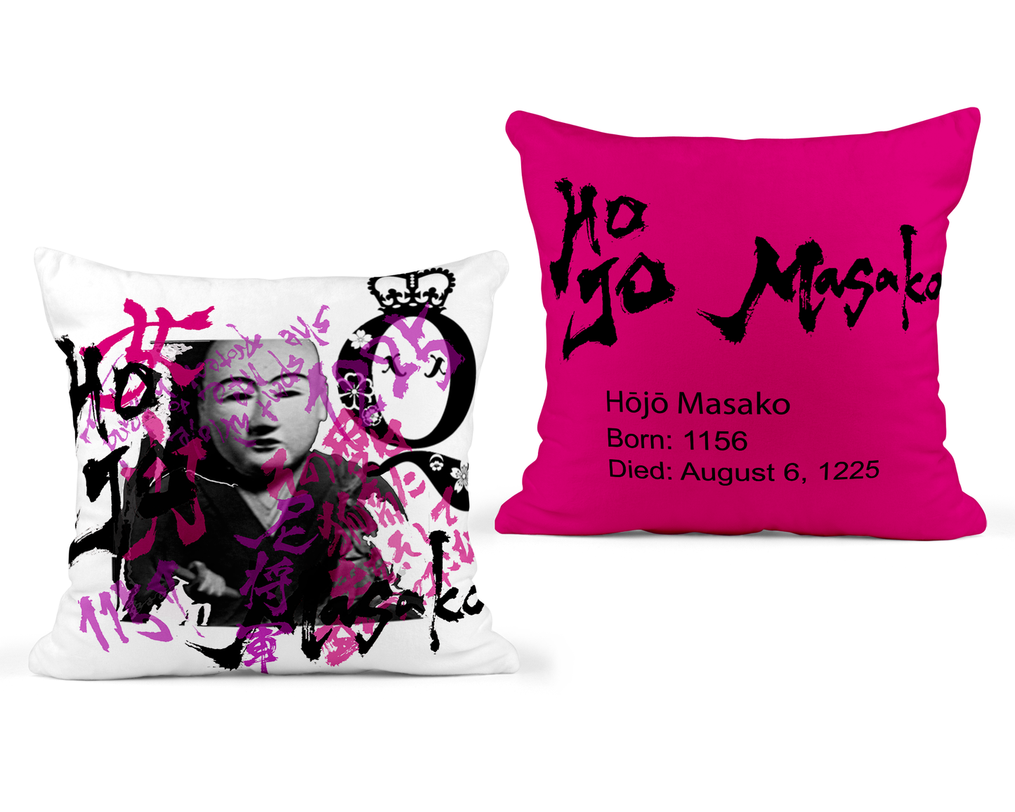 Hojo Masako Throw Pillow 18x18 - Pink Back