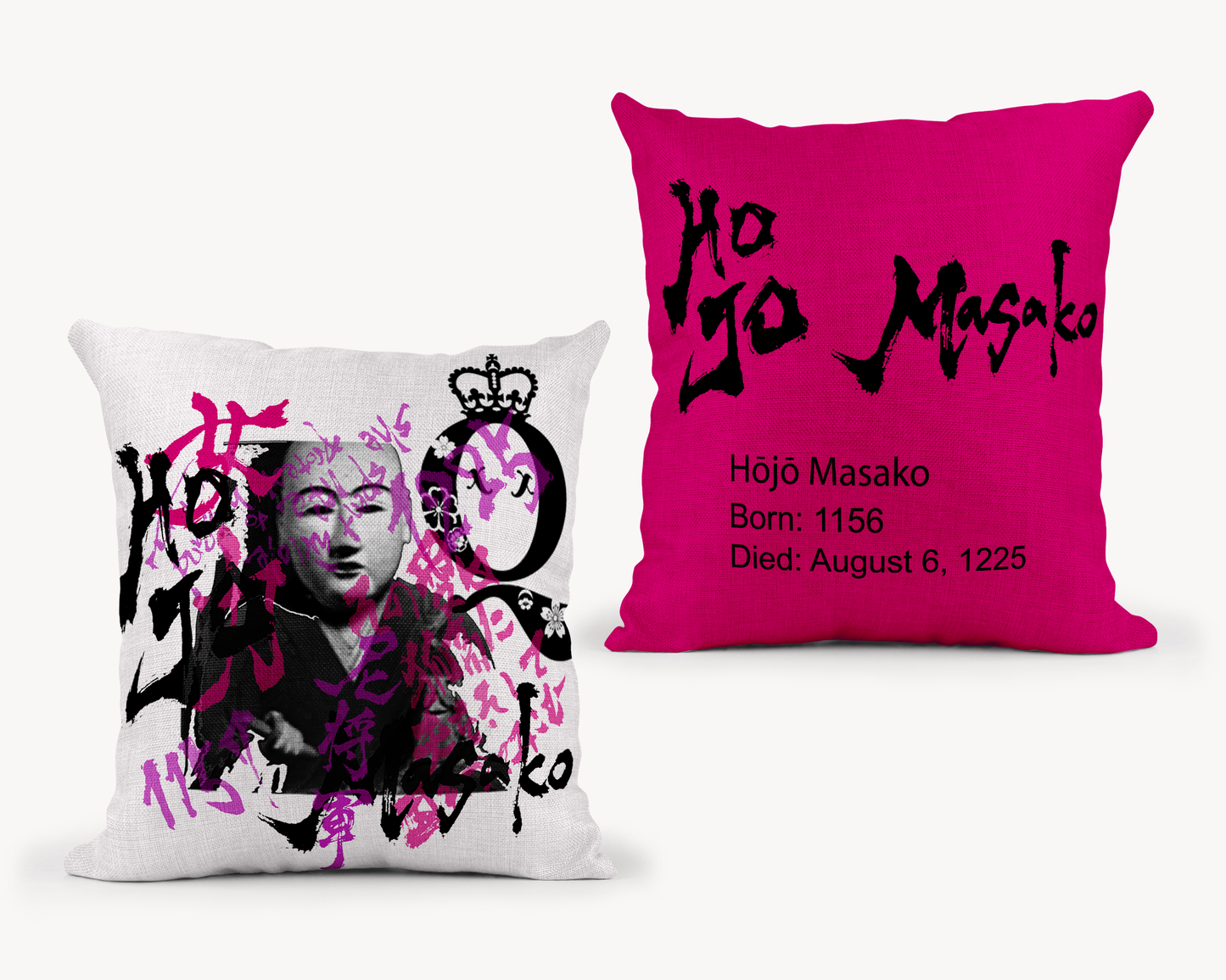 Hojo Masako Throw Pillow 18x18 - Pink Back