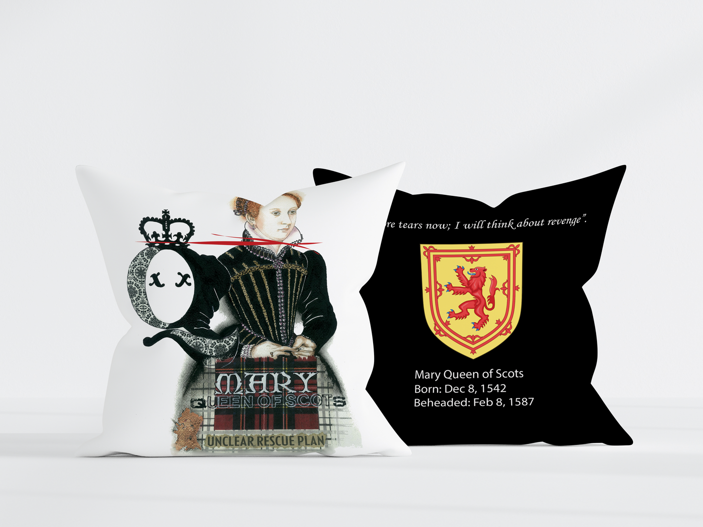 Mary Queen of Scots Pillow - Black Back - 22x22