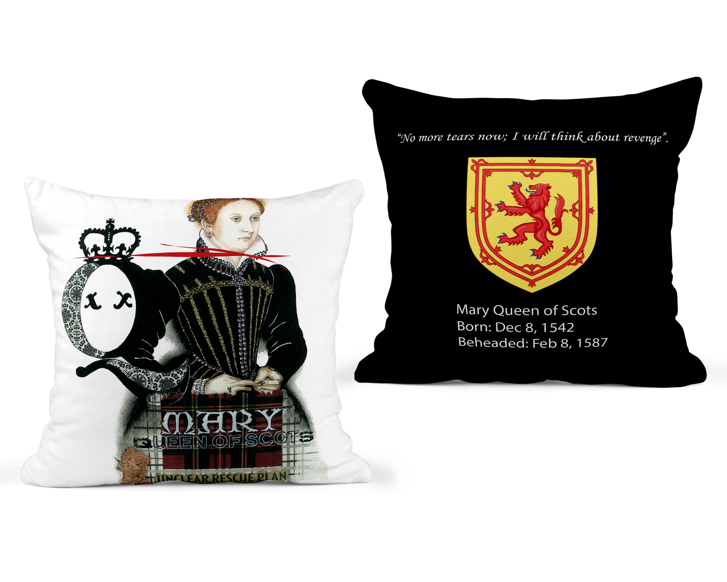 Mary Queen of Scots Pillow - Black Back - 22x22