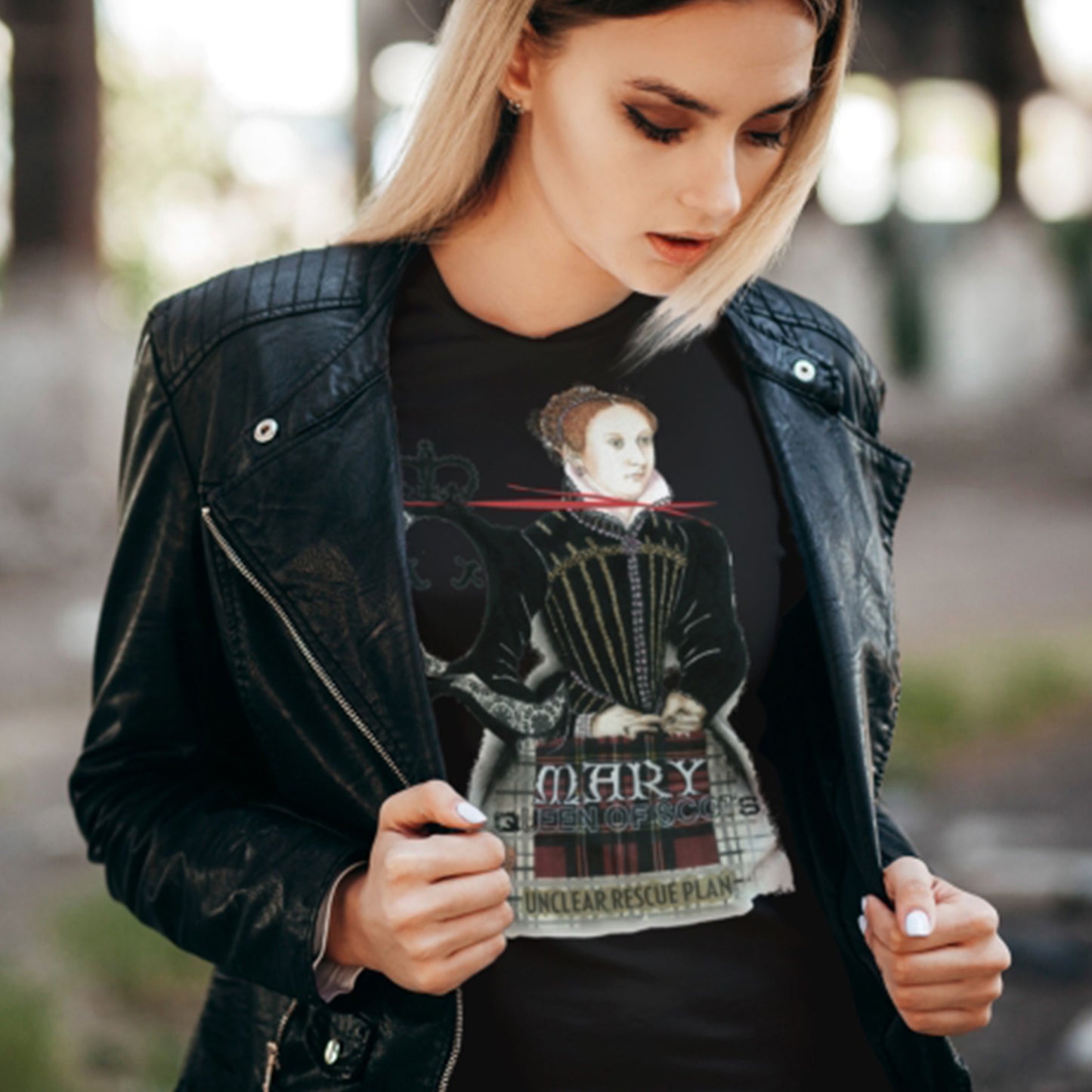 Mary Queen of Scots T-Shirt with Leather Jacket