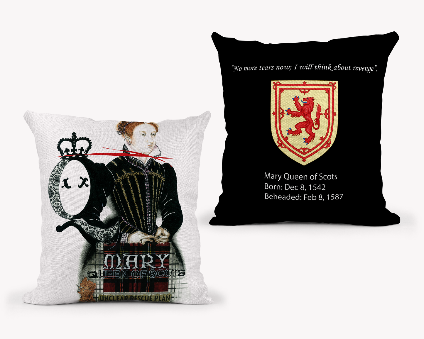 Mary Queen of Scots Pillow - Black Back - 22x22