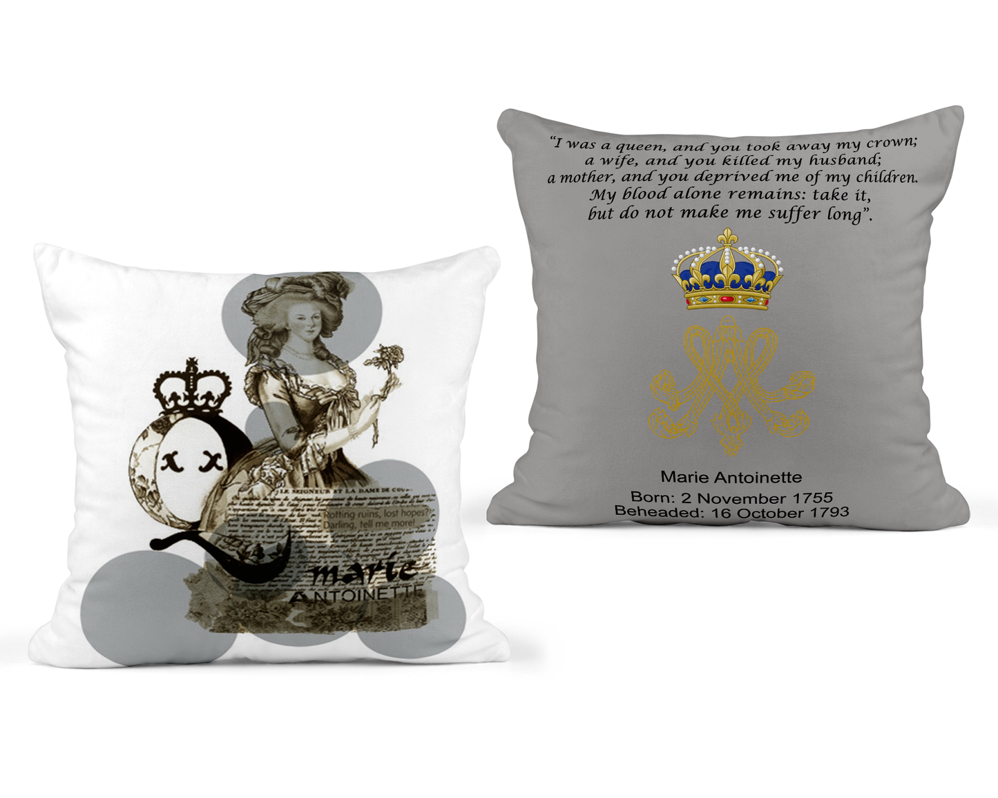Marie Antoinette Pillow Cover - Grey Back - 18x18