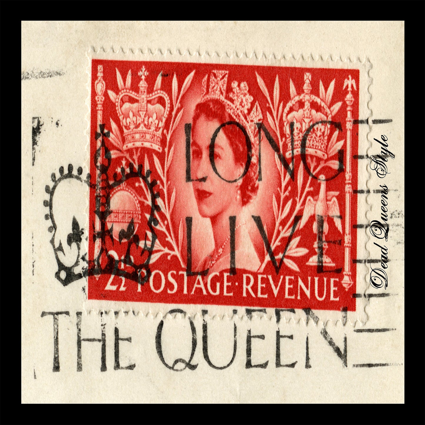 Queen Elizabeth II Red Stamp Square Silk Scarf