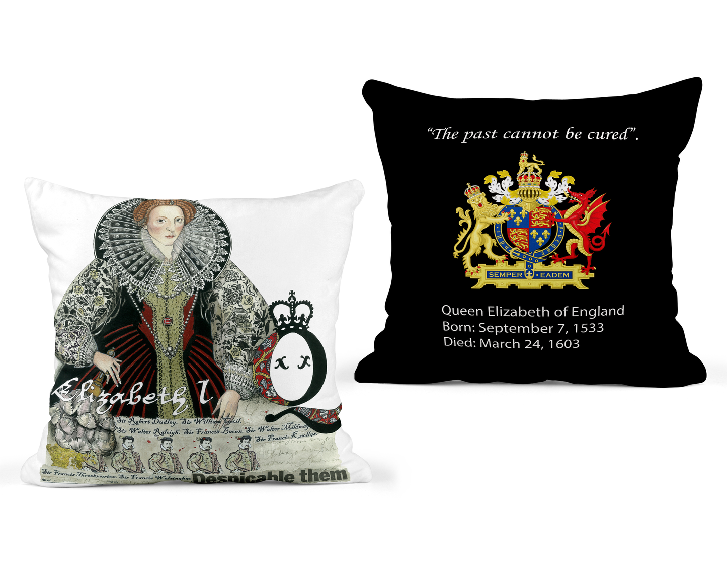 Queen Elizabeth Pillow - Black Back - 18x18