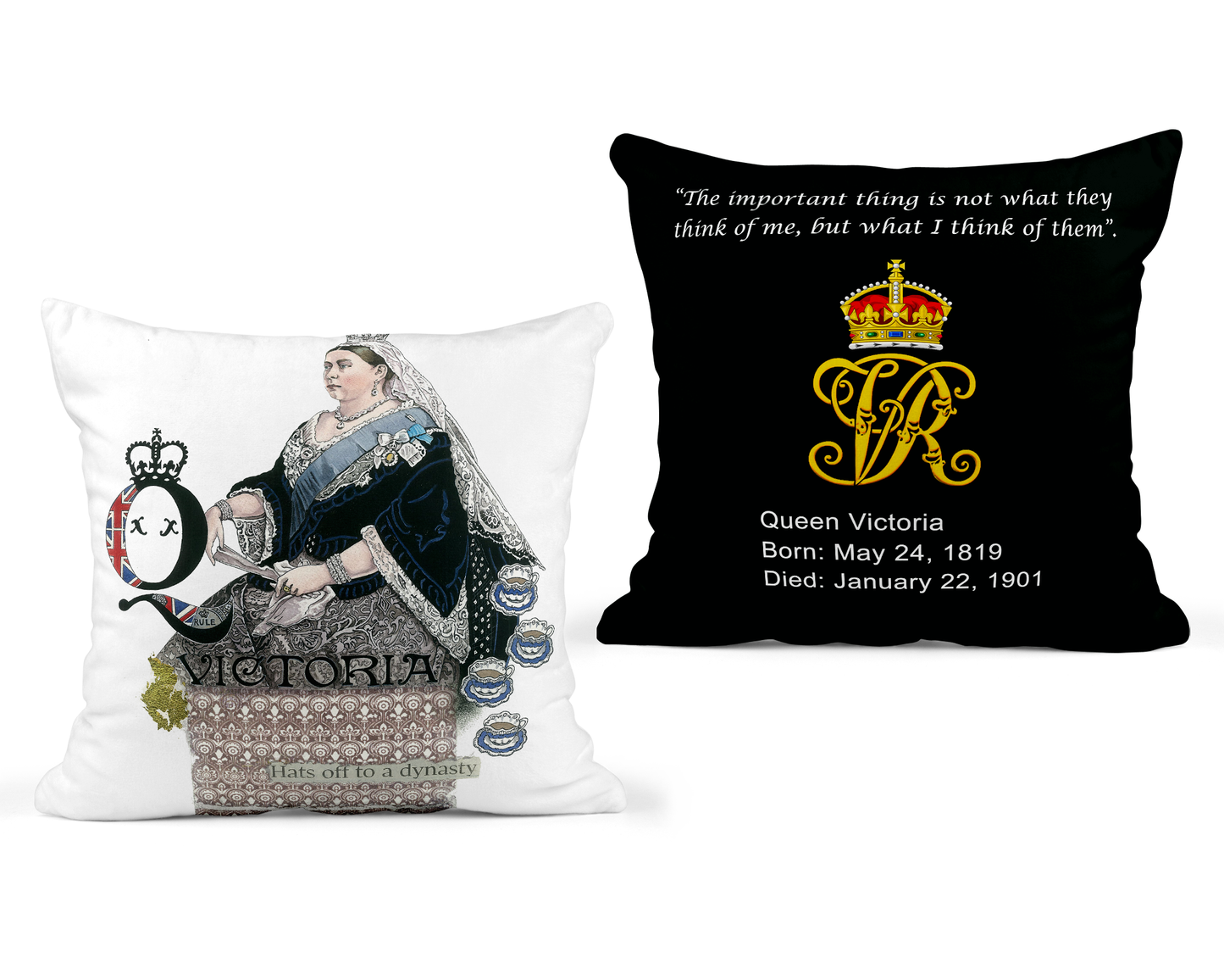 Queen Victoria Pillow Cover (Dark Navy Back) - 18x18