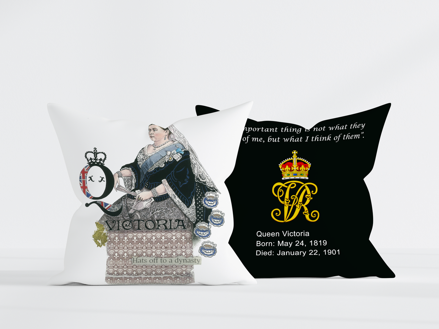 Queen Victoria Pillow Cover (Dark Navy Back) - 18x18