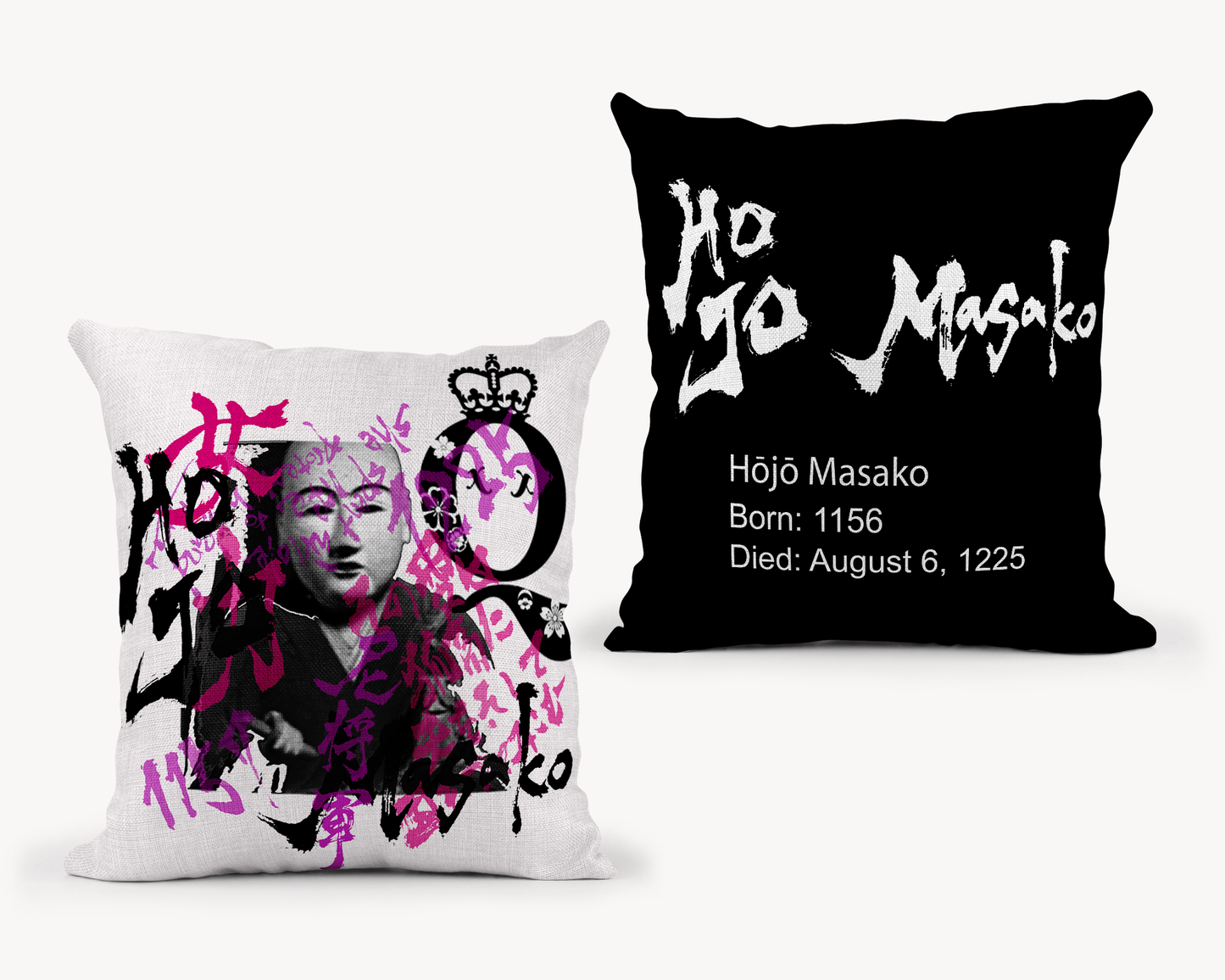 Hojo Masako Throw Pillow 22x22 - Black Back